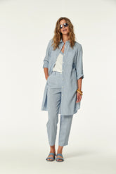 STRIPED VISCOSE BELVAR LONG SHIRT